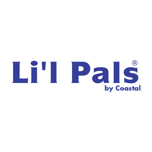 A blue and white logo of li ' l pals