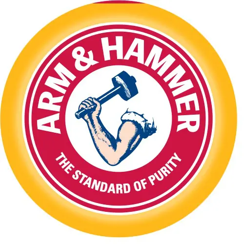 A logo of arm and hammer.