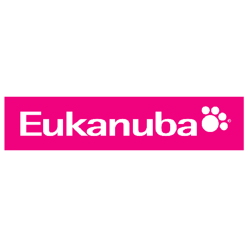 A pink and white logo of an animal.