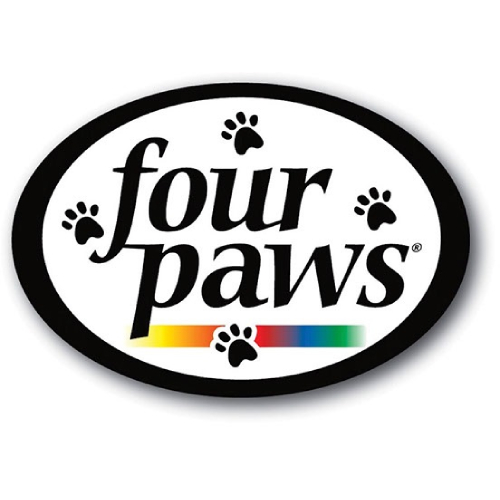 A black and white logo of four paws.